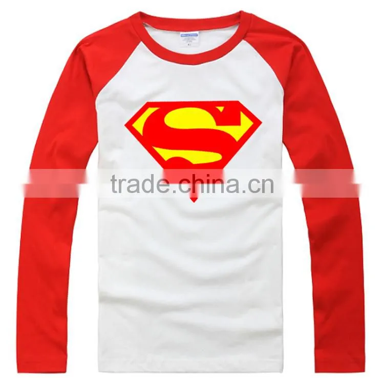 two color tight fit Long sleeve superman t shirt for adults