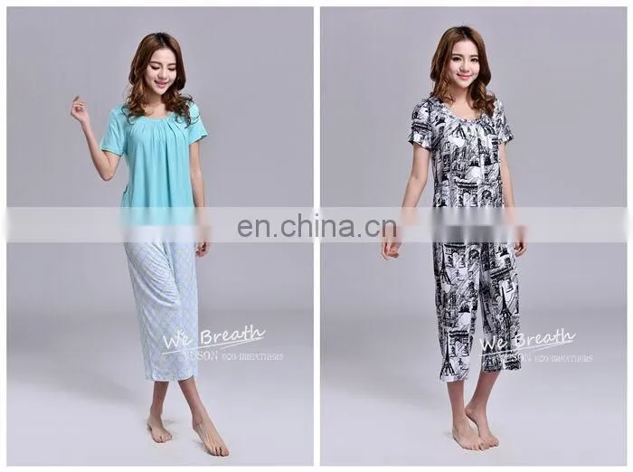 Apparel& Fashion Underwear& Nightwear Sleepwear& Pajamas Summer Bamboo Fiber Pajama Capri Set Women