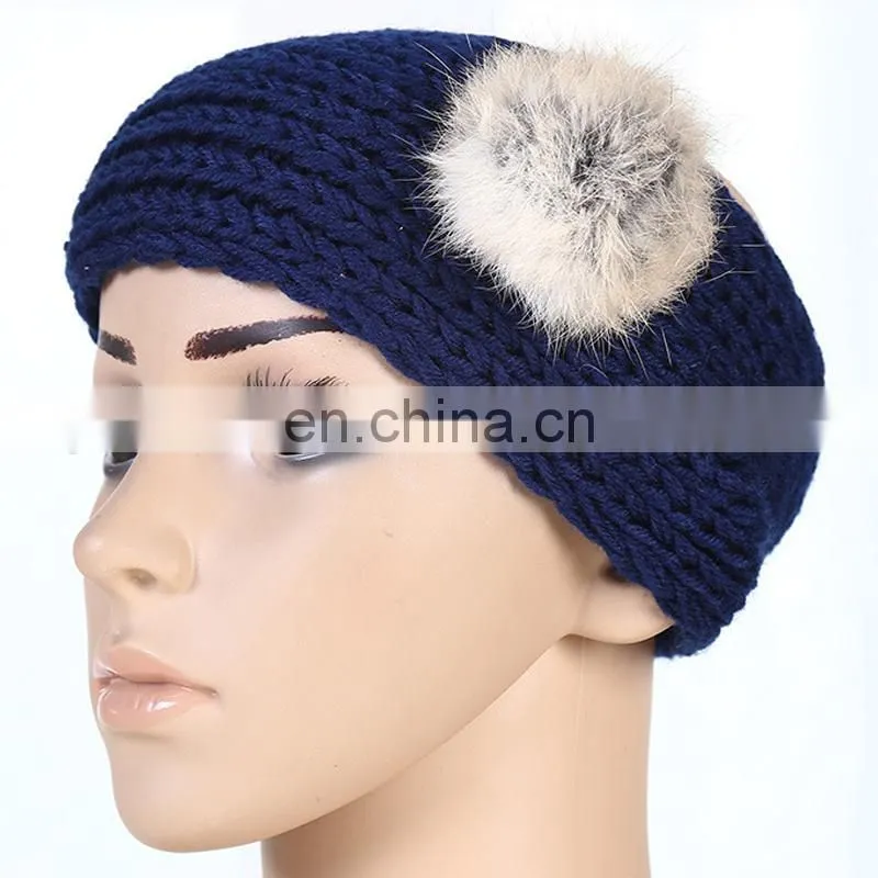 Popular style women men headband acrylic winter headband with pom