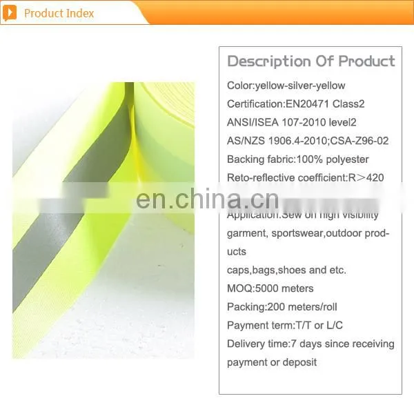 EN ISO 20471 assorted color reflective tape for clothing