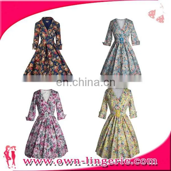 Retro Dress wholesale Classic women 1950s 3/4 sleeve vintage rockabilly swing dress/party dress/evening dress