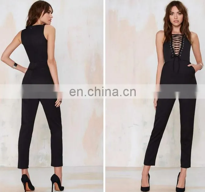 Black Sleeveless Drop it down lace-up jumpsuit