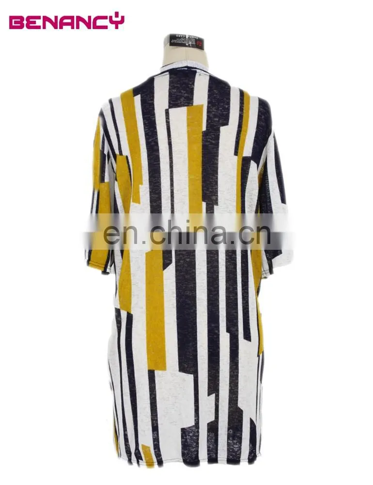 Benancy Stripe Long Summer Knitted Wear Sweater Cardigan Kimono Woman