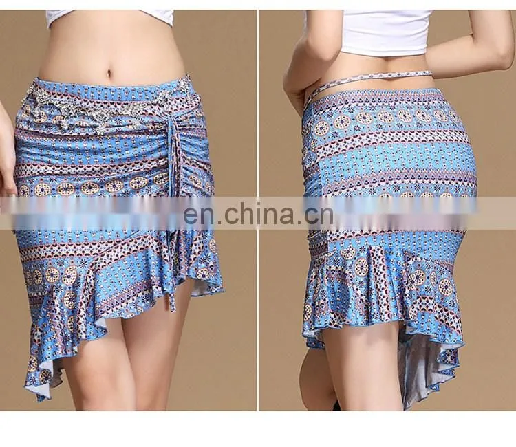 Q-6061 Egyptian Milk silk flower printing short belly dance skirt