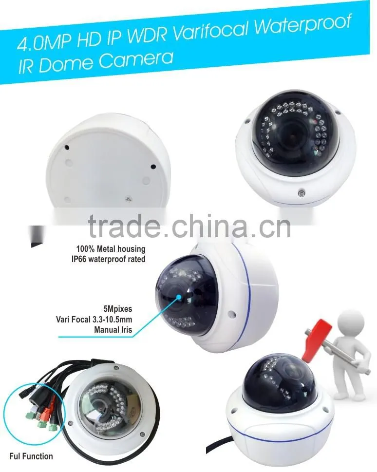 vandal-proof H.264 H.265 and MJPEG dual-stream encoding 4.0MP HD WDR IR IP Dome Camera
