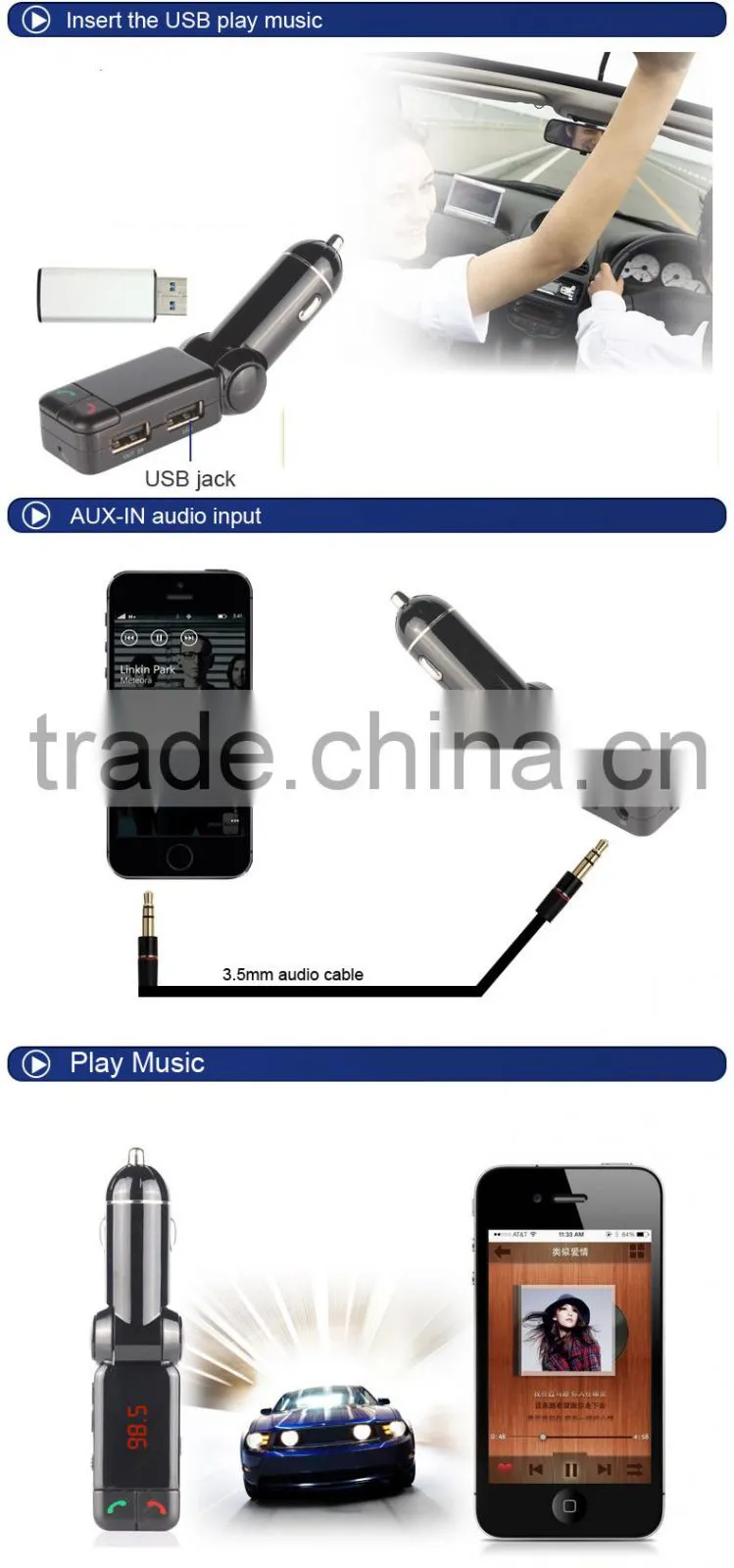 Bluetooth FM Transmitter Used In The Car,Fashion Apperance Bluetooth Adapter With Competetive Price.