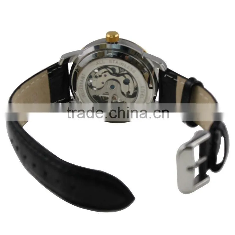 Z4015 Classic fashion style skeleton 3 atm Automatic movt 316L skeleton stainless steel case back watch