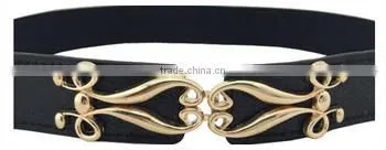 Korean Rhinestones Pearl Belt, Women Elastic Belt,Elegent Agraffe Decorate Big Flower Pearl Wide Chain Belt