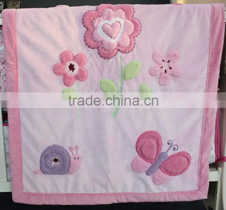 2015 new design applique 100% cotton OEM baby fluffy fleece blanket