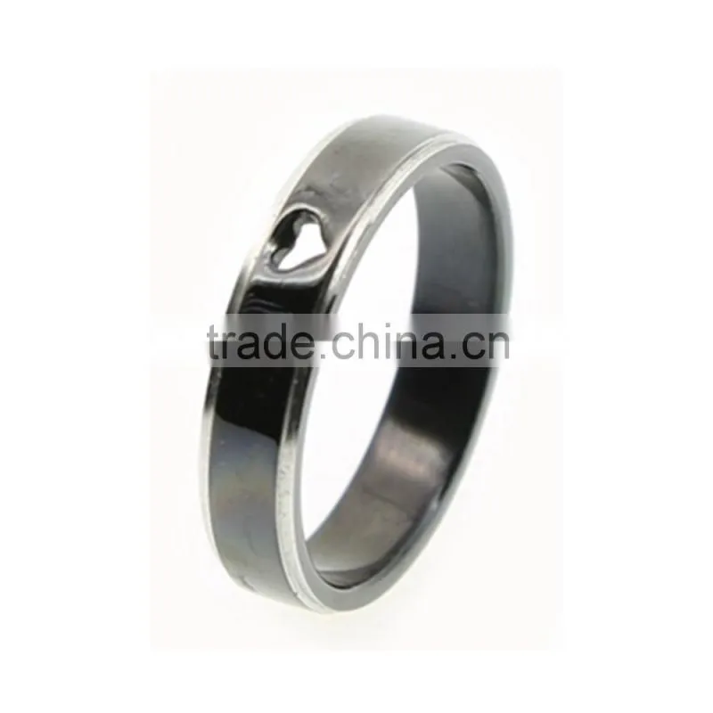 Stainless Steel Laser-cut Black Plated Heart Rings