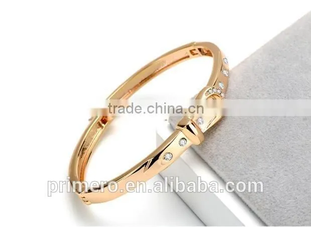 Leather Belt Bangle Women Fine Jewelry Real 18K Gold Plated Belt Bracelets