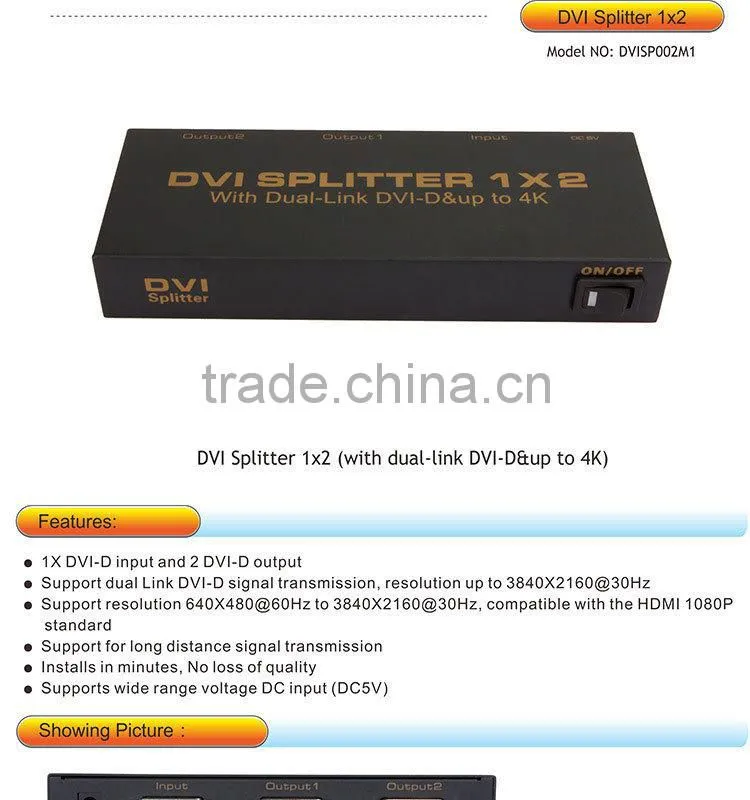1input 2 output distributor x2 video distribution 2 ports DVI splitter