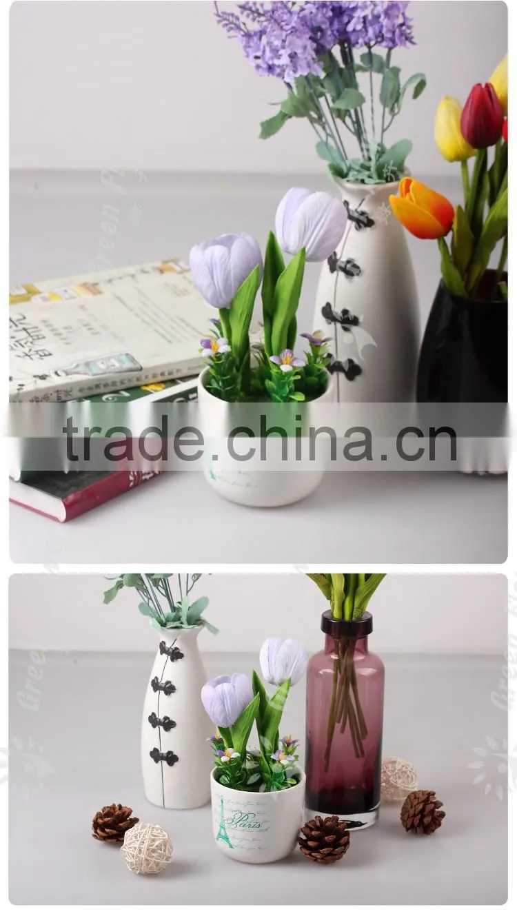 2016 Wholesale Multicolor Latex Artificial PU Flowers Tulip bonsai Real Touch Bouquet Wedding Bridal Decor Display Flower