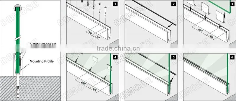 handrail plexiglass / tempered glass panel railing for outdoor