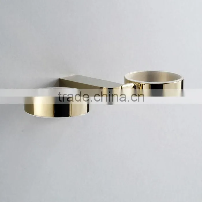 wall mount Gold Polished elegant Bathroom Double Toothbrush Cup Holder Tumbler Holder Glass Cup