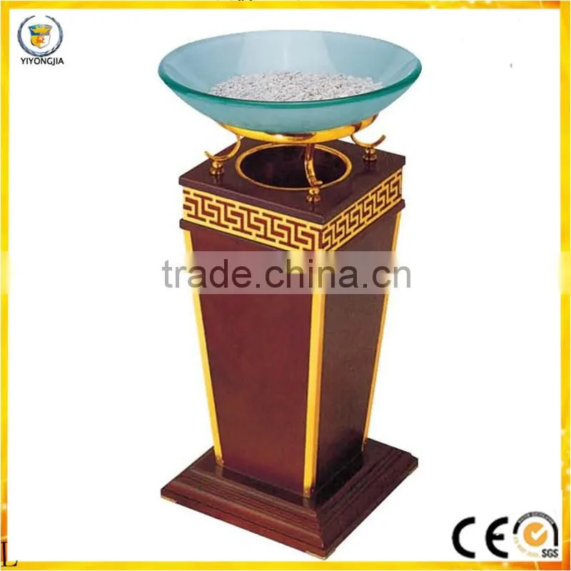 wood stainless steel waste bin lobby garbage bin side open trash bin