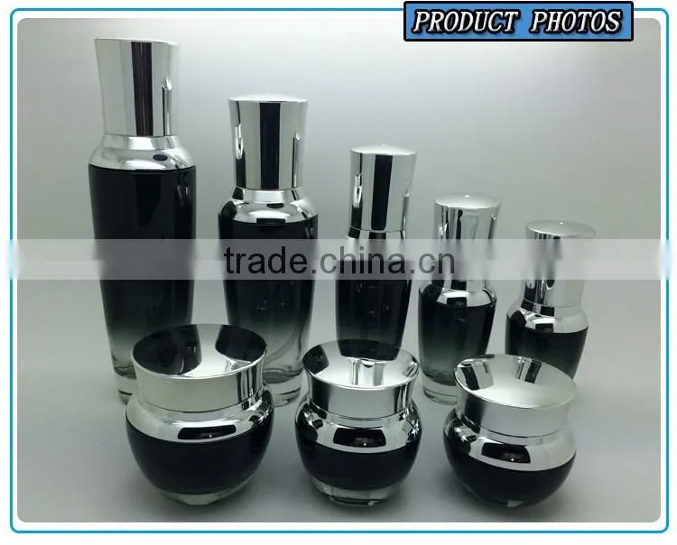 High quanlity black colored cosmetic glass bottle and cosmetic glass jar