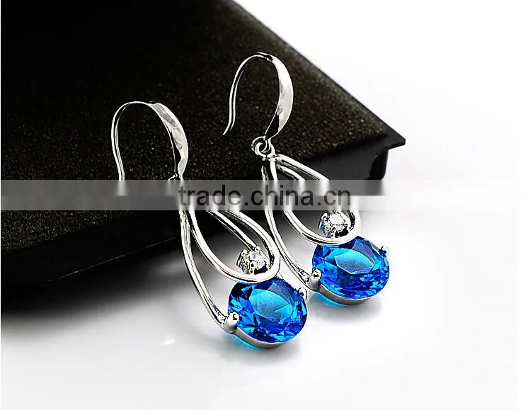 925 Sterling Silver Fashion Jewelry Wholesale China 2014 Platinum Plated Zircon Drop Earrings Top Quality