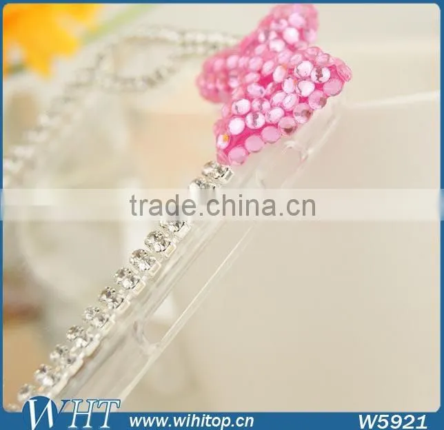 DIY Pink Ribbon with Crystal Diamond Ring Clear Case for iPhone 6 Plus