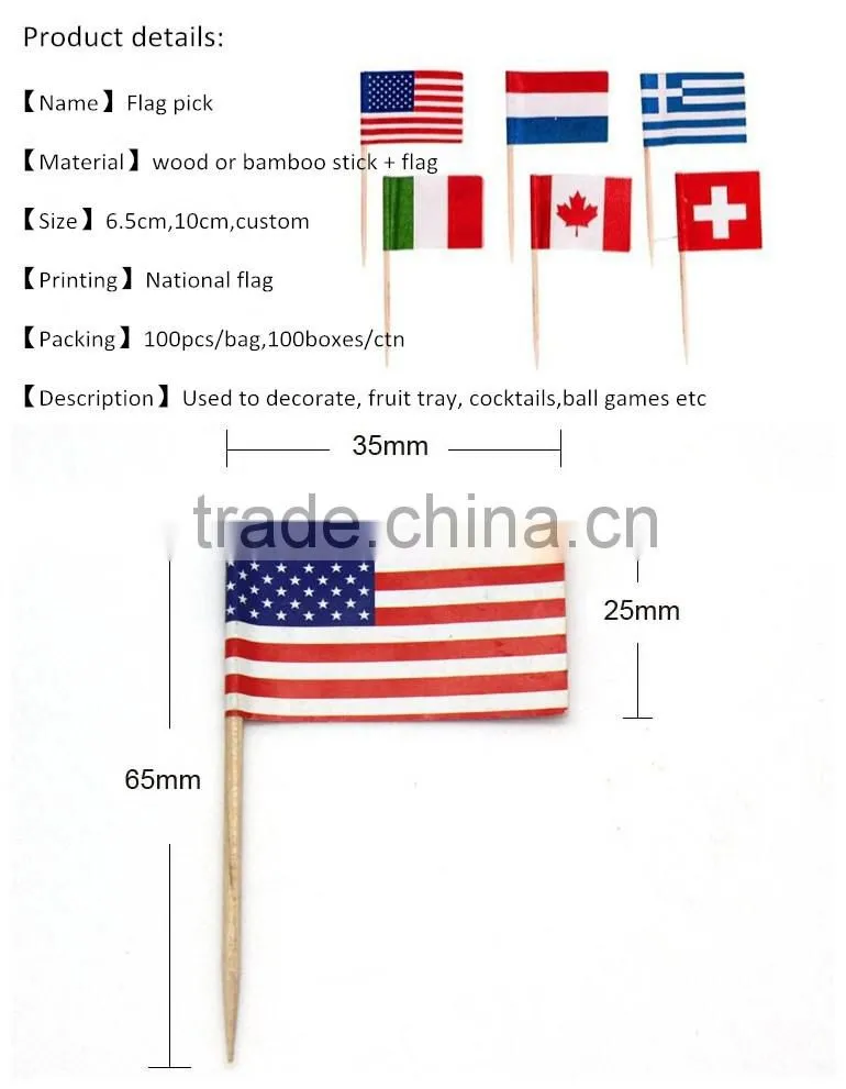single point bamboo toothpick with flag in round shape