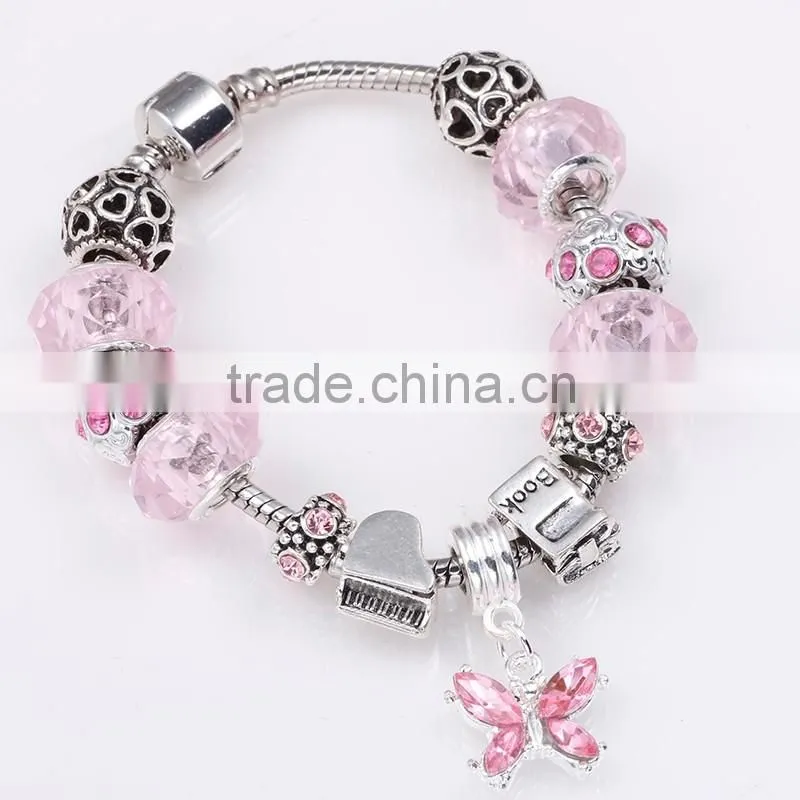 2016 European Beads Bracelet With Butterfly Dangles Heart Beads