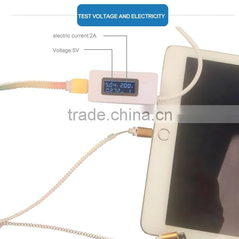 2016 new product funky zipper wire data line USB 2in 1 cell phone data cable