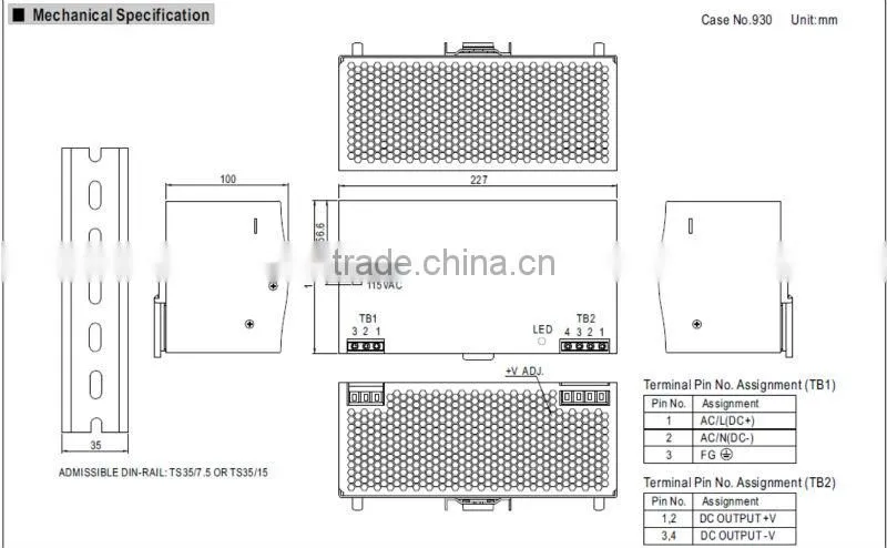 Meanwell 480W 48V Industrial DIN Rail Power Supply/480W Single Output with PFC Function
