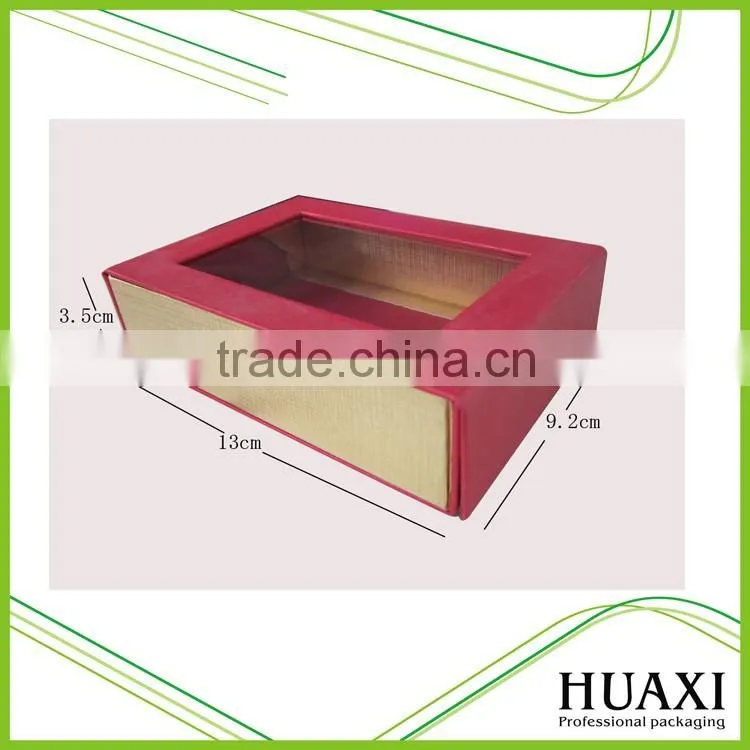 Custom size red coated paper gift box with window wholesale