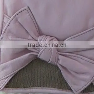 High grade light pink womens fashion bow leather gloves