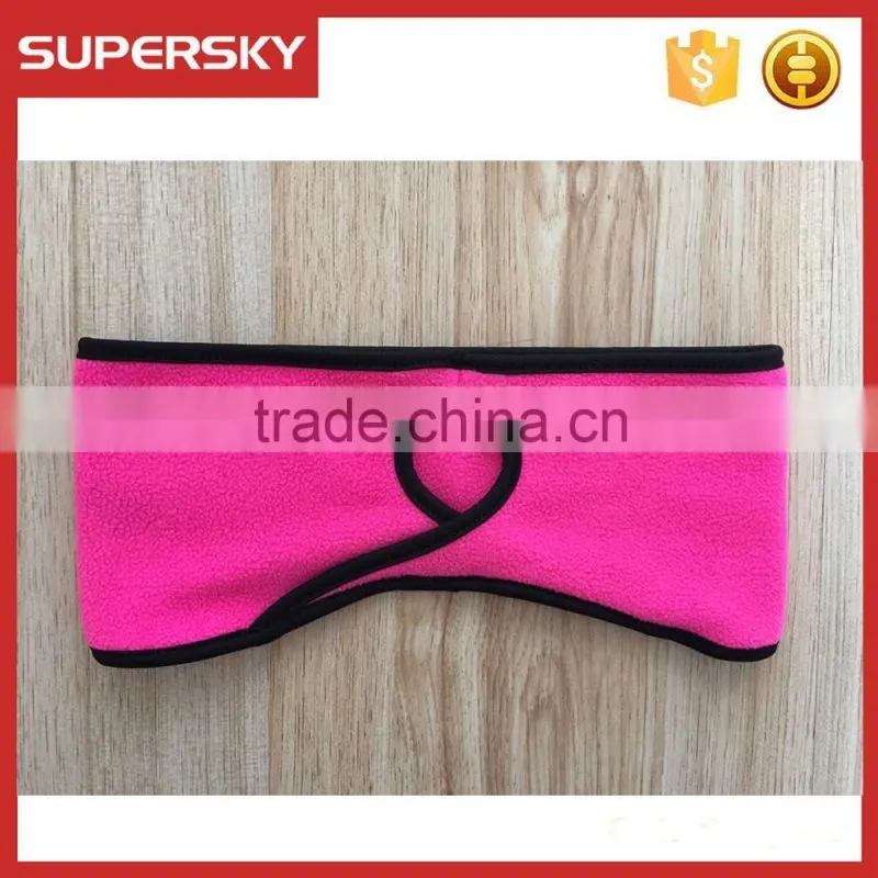 C1286 Black custom sports fleece headband with embroidered logo winter outdoor polar fleece ear warmer women ponytail headband