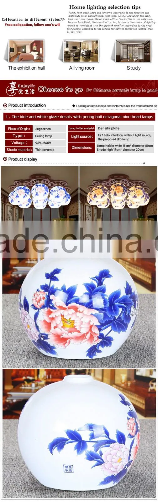 LED Morden Ceiling Light Beautiful Chandelier Jingdezhen Porcelain Light 9Head for Dining Bedroom Hotel Ceramic Lamp