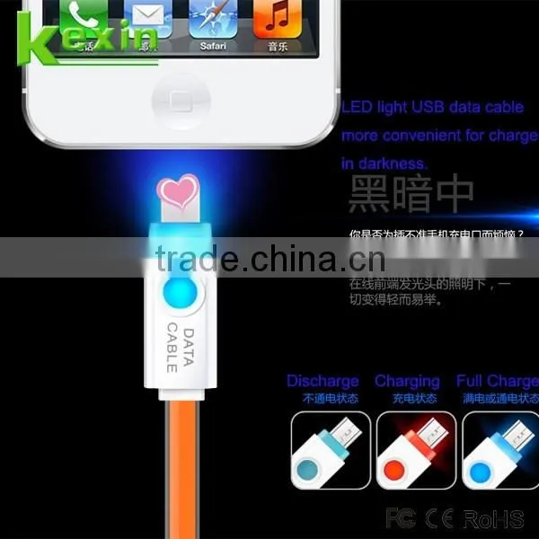 Ultra Thin USB Cable for Mobile Phone Soft USB Data Transfer Cable Charger with LED Light