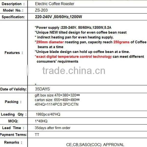 Hot Sellling ZS-203 Small Coffee Roaster