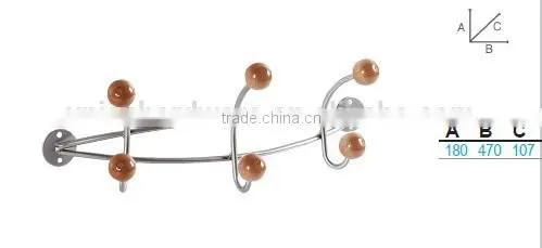 Wholesale classical steel wall coat hook with wooden ball powder coating