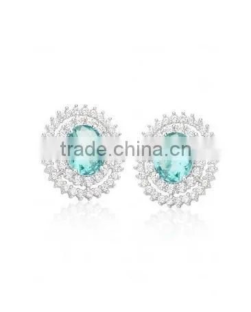 2013 Modern Design Earring Zirconia Silver with Smooth Turquoise Stone