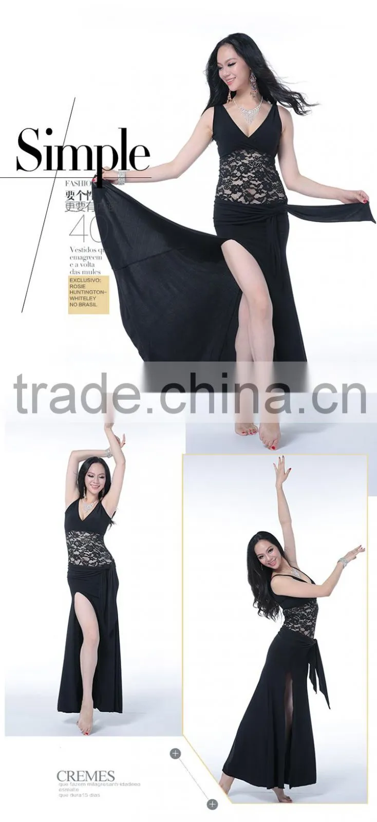 Wuchieal Milk Silk and Lace Belly Dance Fashion Girls' Dress, Black Women Dress