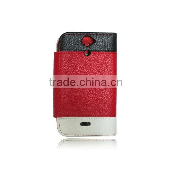 New red stylish wallet leather case cover pouch for sony xperia V LT25i