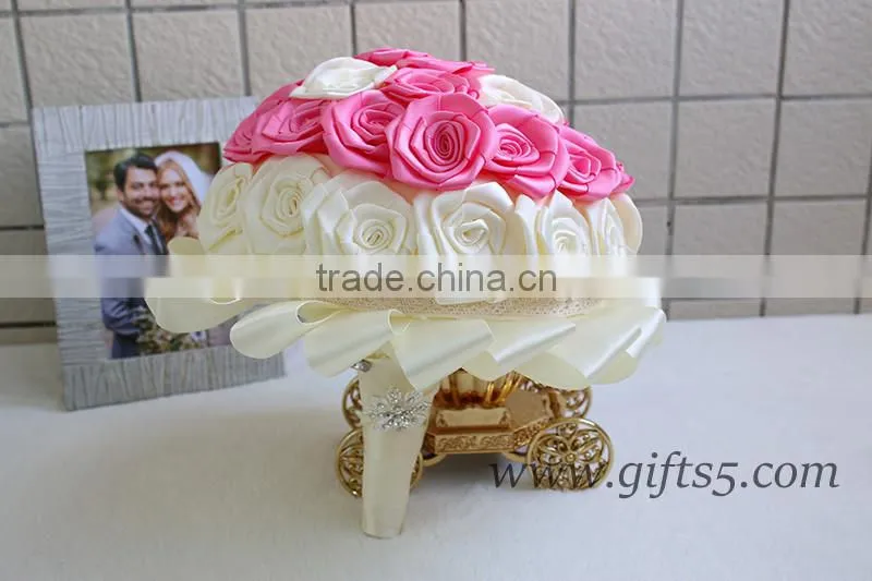 Custom made lovely pink white wedding bouquet in handmade