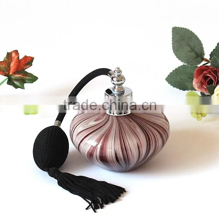 100ml Handmade Modern Popular Luxurious Purple Stripes Airbag Sprayer Pump Glass Perfume Bottle