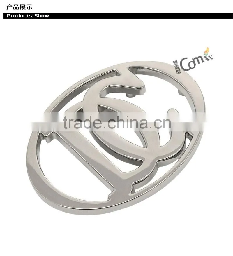 Oval hollow letters silver custom metal logo labels for handbags