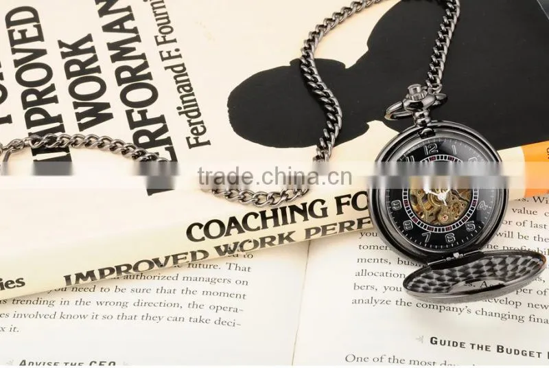 Antique Transparent Skeleton Necklace Mechanical Pocket Watch