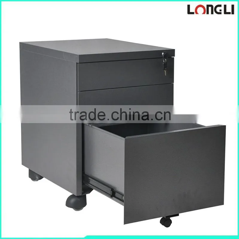 3 drawers movable steel filing cabinet , office desk under mobile pedstal