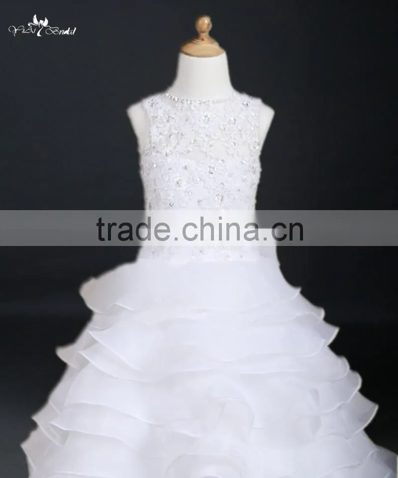 FG6 Real Sample Pictures Puffy Tulle Skirt Gold Flower Baby Girls Long Children Wedding Dresses