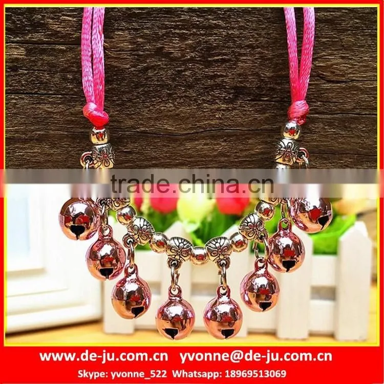 Black Rope Silver Bells Pearl Collar