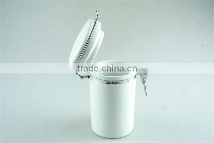 Tea sugar and coffee canister, white kitchen canister storage with matel lid