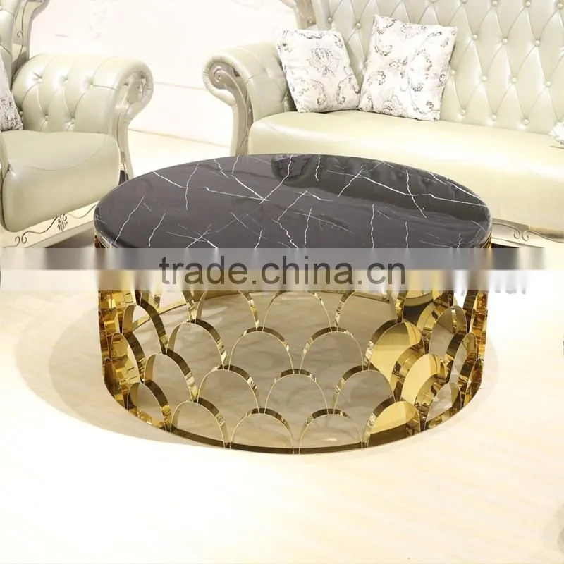 2017 new design black marble top round coffee table