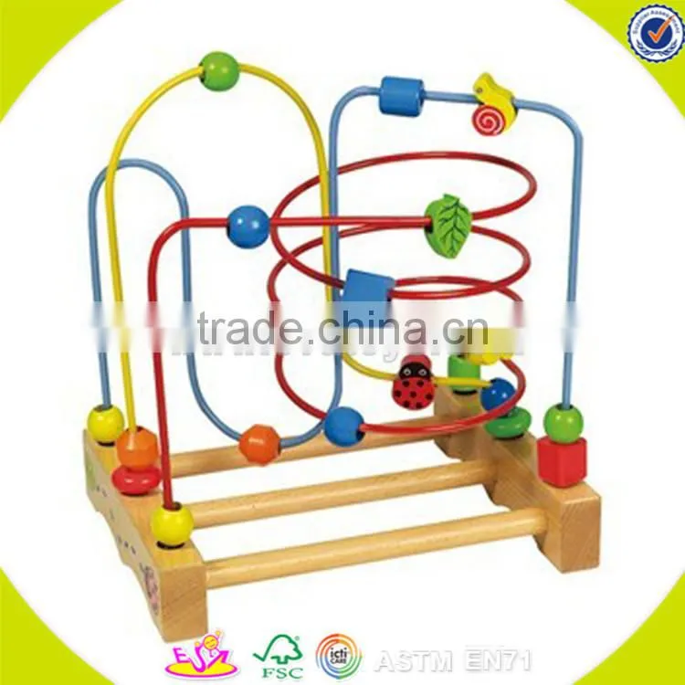 Wholesale hot sale baby wooden beads maze toy funny wooden beads maze toy lovely wooden beads maze cubic toy W11B048