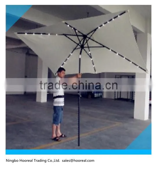 8ft-9ft-10ft Patio Solar Umbrella LED Light Tilt Deck Waterproof Garden Market Umbrella Aluminum Crank Tilt Deck Yard Beach
