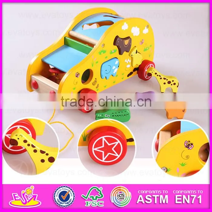 Colourful ABC letters wooden rotational train pull along toy,Best selling wooden ABC train toy with blocks W05C027