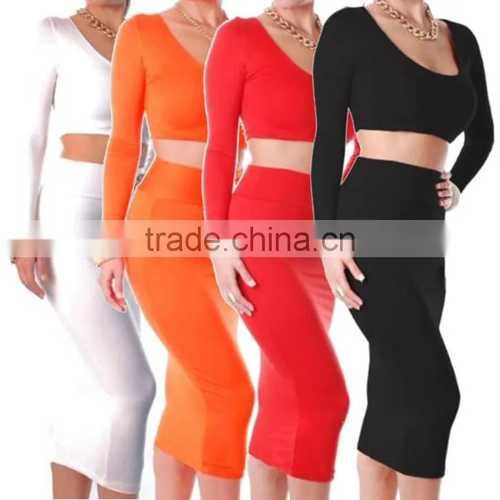 Maxi Skirt MWomens Cocktail Clubwear Party High Waisted Long Sleeve Bodycon Bandage Dress Long Skirt Size :M